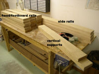 king size bed -- rails, vertical supports